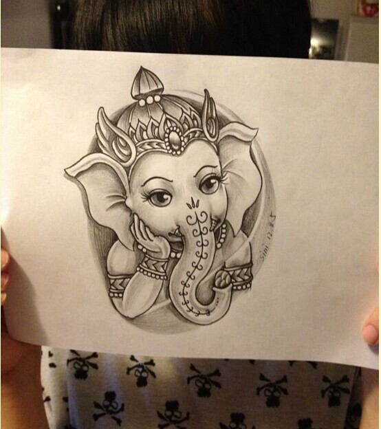 推荐一款象神纹身手稿图案图片