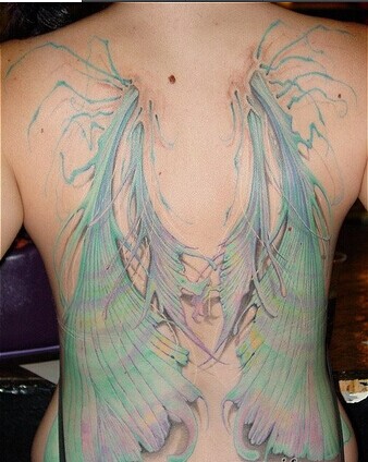 后背唯美色彩图案纹身图图片