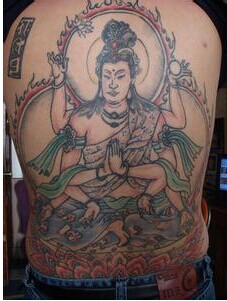 男生后背经典印度佛像宗教纹身图图片