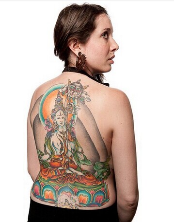 国外女生后背经典漂亮的印度佛宗教纹图片