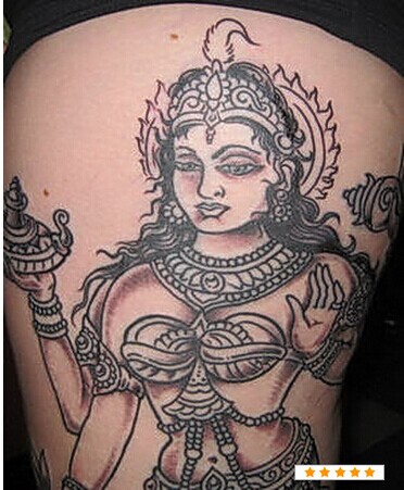 后背经典漂亮的印度女佛像宗教纹身图图片