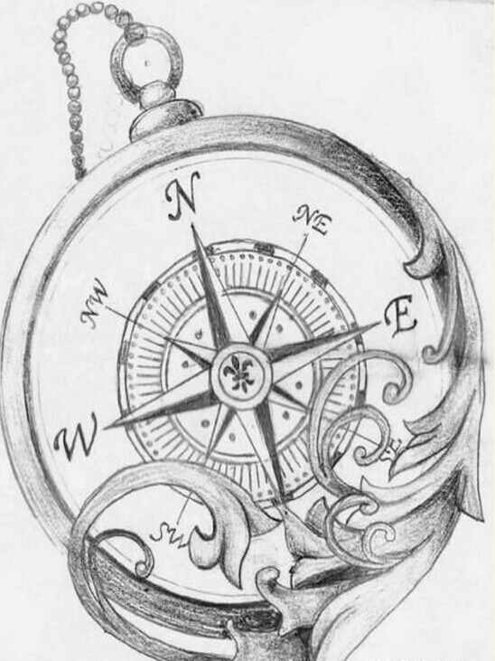 推荐一款指南针纹身手稿图案图片