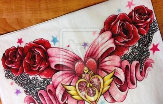 玫瑰花蕾丝边纹身图案图片