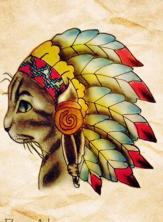 印度安猫咪纹身手稿图案图片