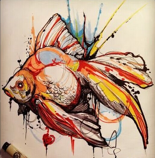 推荐个性鱼纹身手稿图案图片