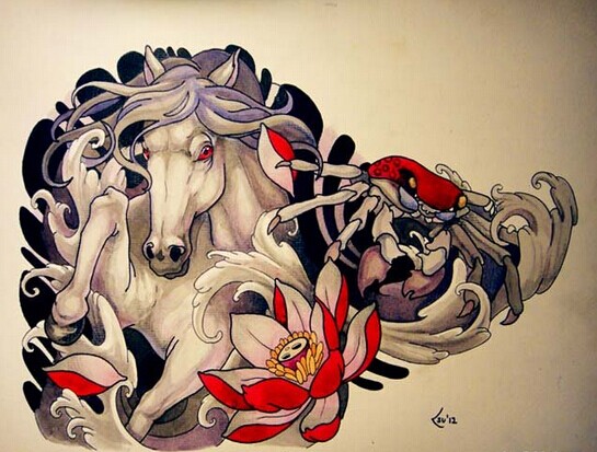 推荐一款彩色马莲花纹身手稿图片