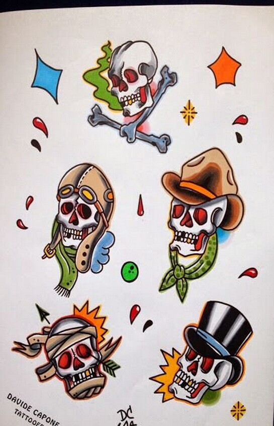 各种骷髅头纹身手稿图案图片