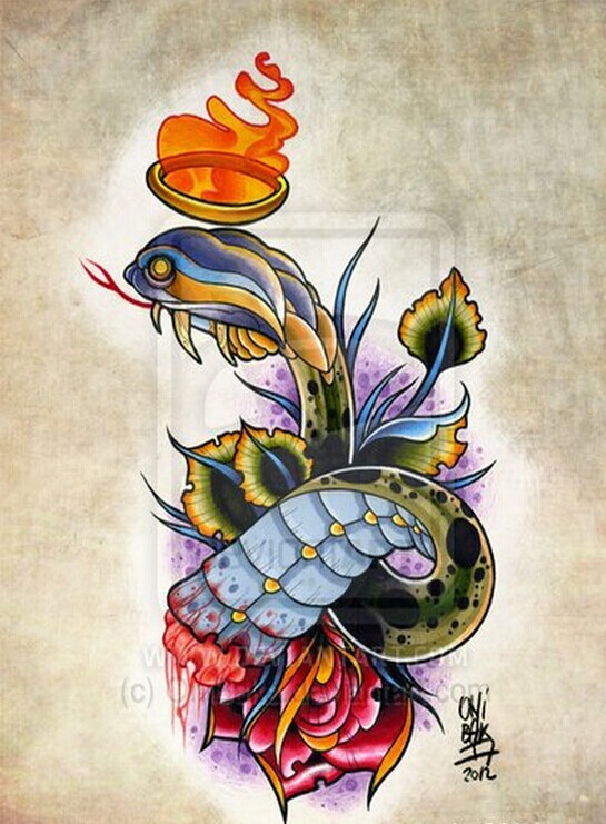 彩色school蛇纹身手稿图案图片