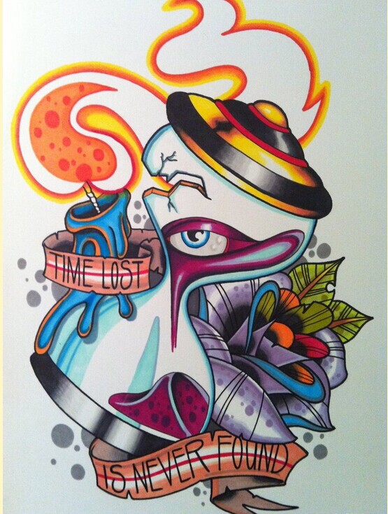 彩色沙漏玫瑰纹身手稿图案图片