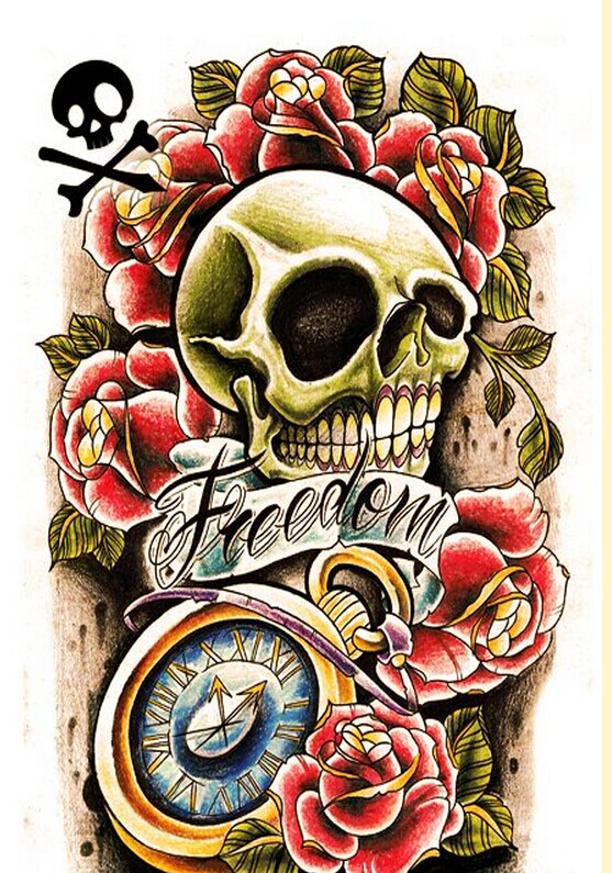 骷髅玫瑰指南针纹身手稿图图片