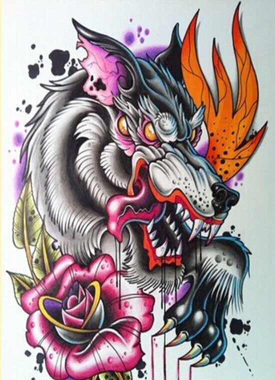 一款霸气的彩色纹身手稿图案图片