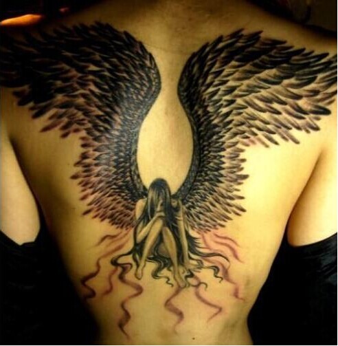 男生背部经典美女精灵纹身图案图片