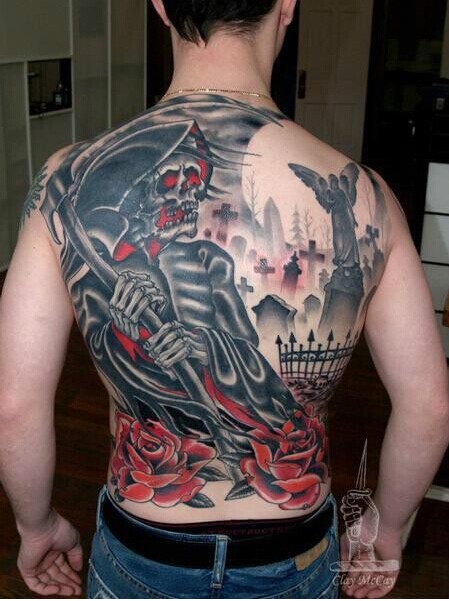 男生后背经典诡异的狼人好看纹身图图片