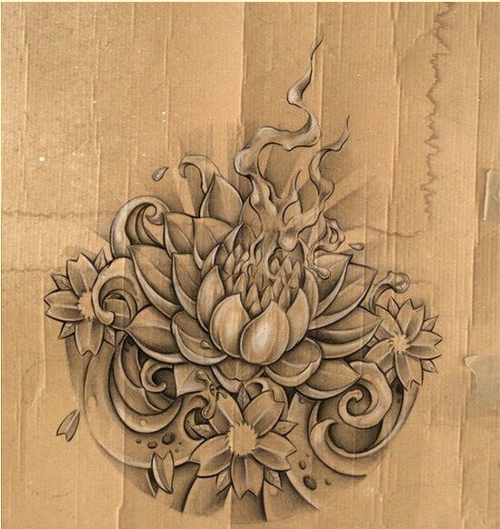 漂亮美丽莲花纹身手稿图案图片