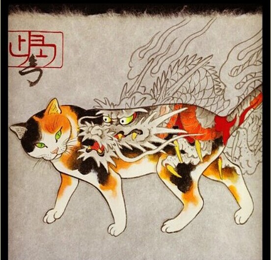 一组时尚萌猫纹身手稿图案欣赏图片