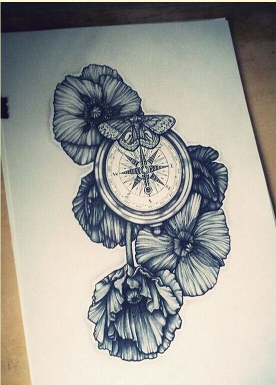 一款指南针纹身手稿图案推荐图片