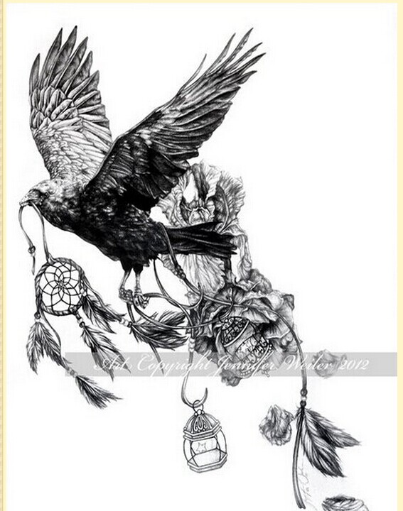 老鹰捕梦网纹身手稿图片图片