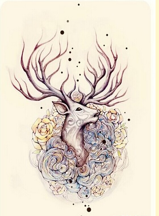 一款羚羊纹身手稿图案推荐图片
