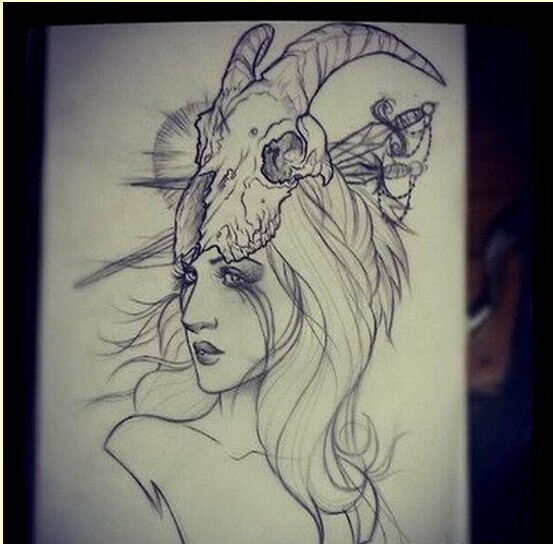 漂亮羚羊女郎纹身手稿图案图片