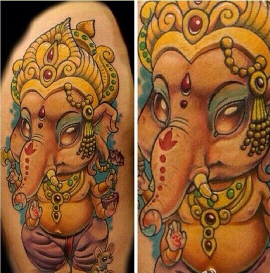 手臂个性彩色宗教象神纹身图案图片
