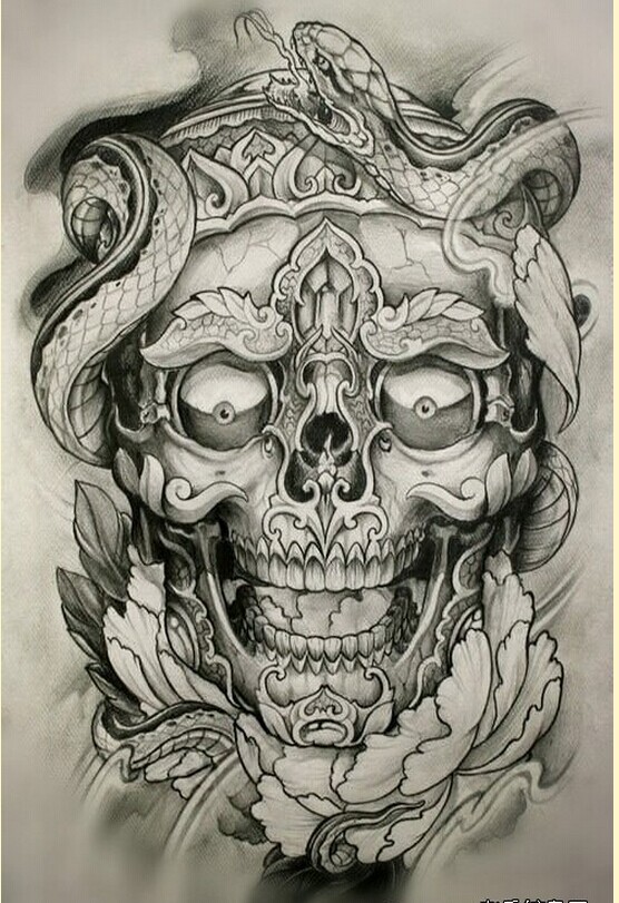 个性传统嘎巴拉纹身手稿图案欣赏图片