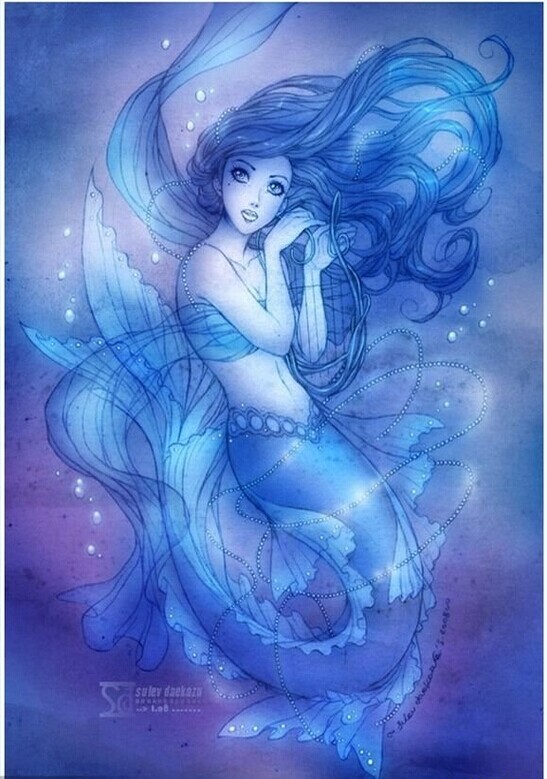 一组漂亮美人鱼纹身手稿图案推荐图片