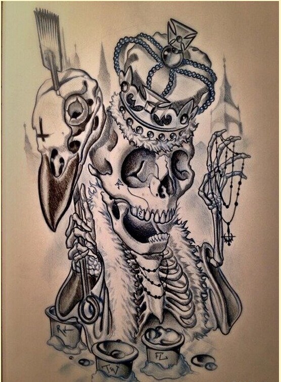 一款骷髅皇冠纹身手稿图案推荐图片