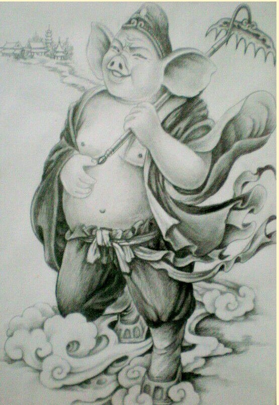 一款时尚猪八戒纹身手稿图案推荐图片