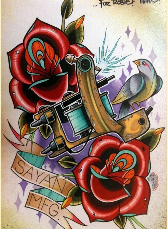 个性纹身机玫瑰花纹身手稿图案推荐图片