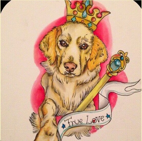 一款漂亮皇冠狗狗纹身手稿图案推荐图片