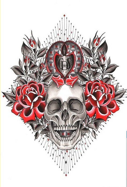 个性骷髅玫瑰纹身手稿图案推荐图片
