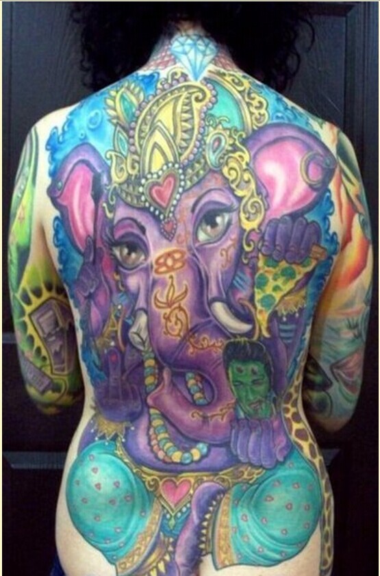 个性女性满背象神纹身图案推荐图片