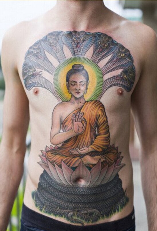 时尚胸口个性八头蛇佛纹身图案图片