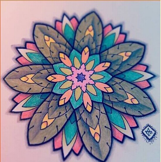 一款漂亮彩色梵花纹身手稿图案欣赏图片