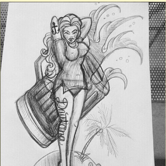 时尚个性啤酒女郎纹身手稿图案欣赏图片