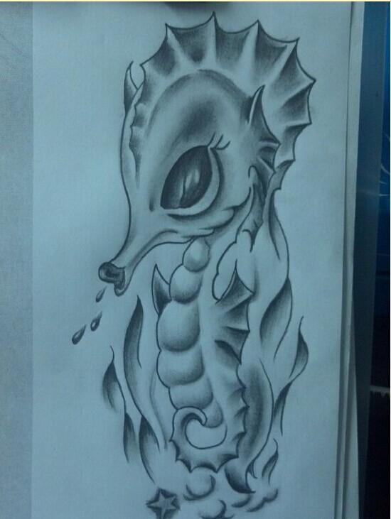 时尚漂亮海马纹身手稿图案图片