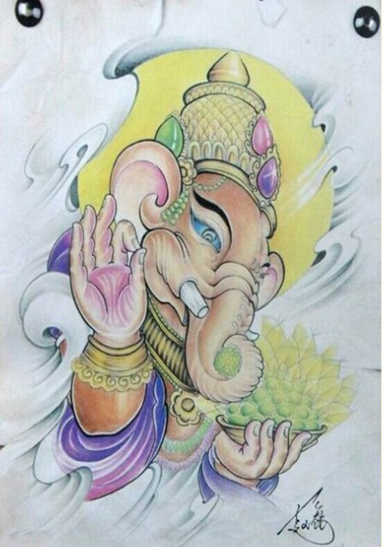 个性时尚象神纹身手稿图案推荐图片
