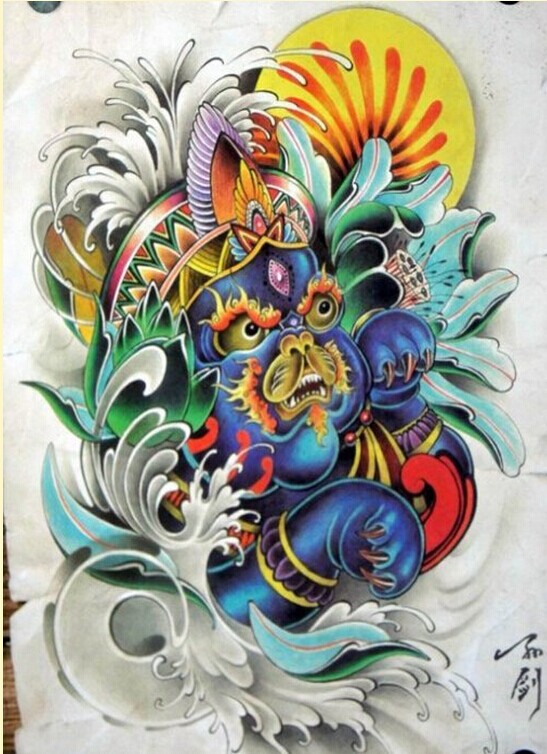 一款时尚漂亮彩色纹身手稿图案推荐图片