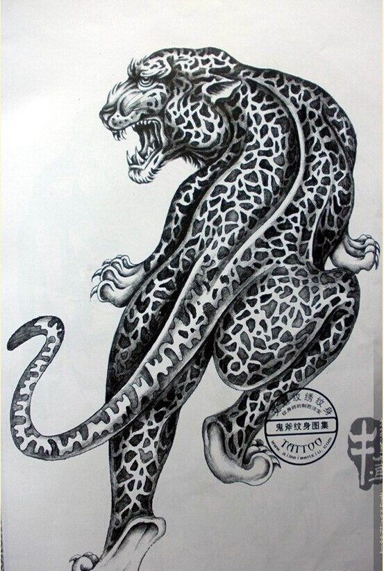 个性时尚黑灰豹子纹身手稿图案推荐图片