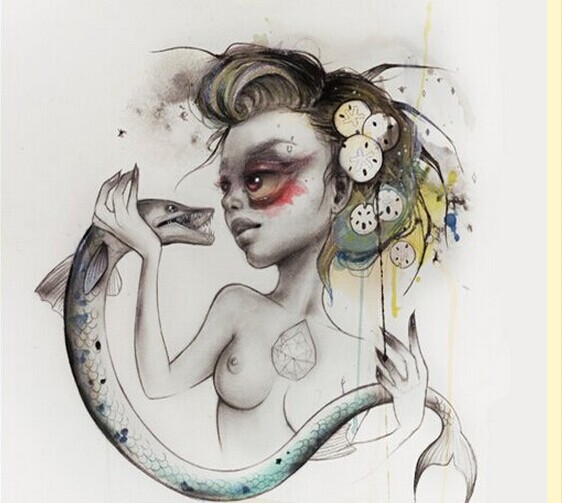 个性时尚女郎鱼纹身手稿图案推荐图片