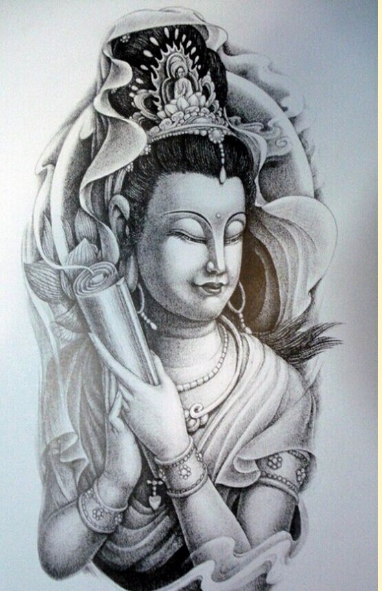 个性时尚素描观音纹身手稿图案欣赏图片