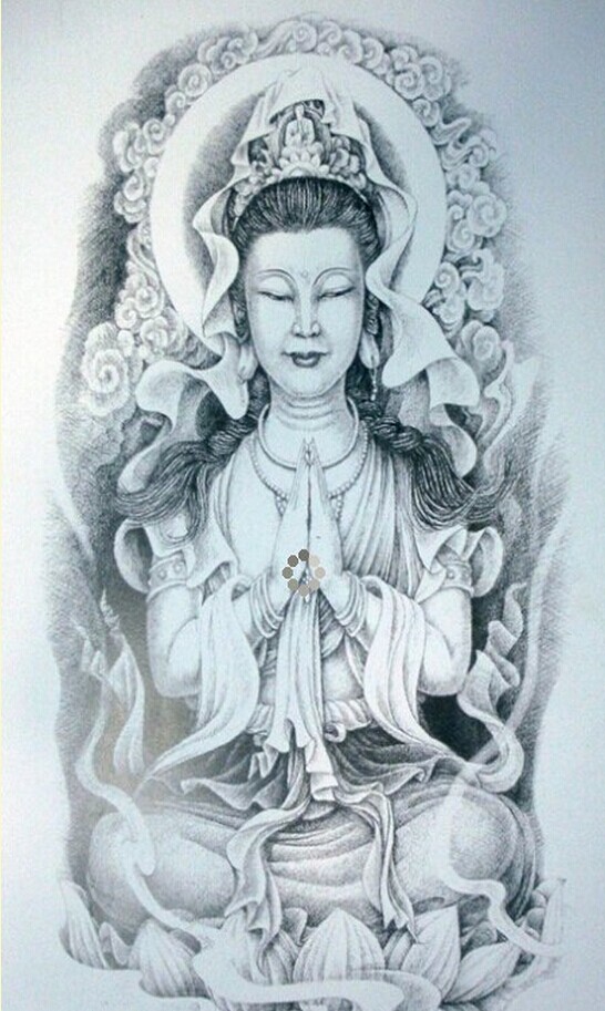 个性满背时尚观音纹身手稿图案图片