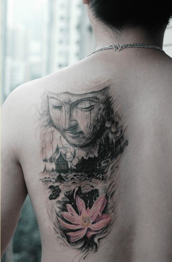 个性背部时尚佛莲花纹身图片图片