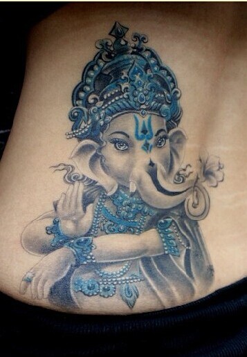 个性时尚腰部象神纹身图案图片