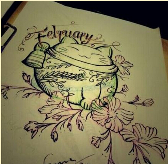 可爱的招财猫纹身手稿图案图片