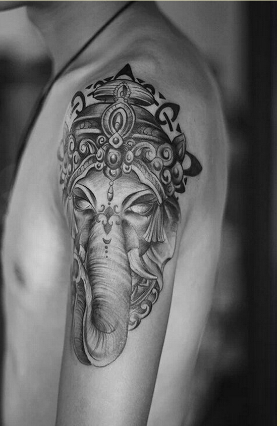 个性时尚手臂黑灰象神纹身图案图片