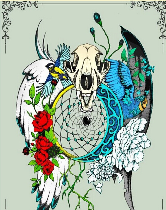 时尚个性羚羊翅膀牡丹花纹身手稿图案图片