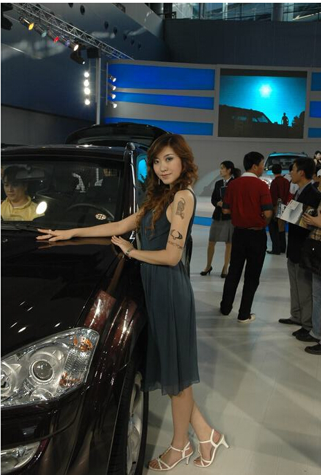 双龙展台漂亮美女手臂纹身图片图片