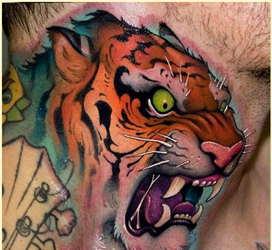 个性时尚脖子霸气虎头纹身图案图片