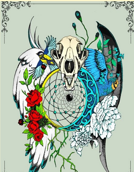 时尚好看的彩色羚羊翅膀牡丹花纹身手图片